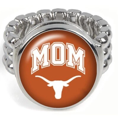 Anillo universitario de plata para mujer Mom Texas Longhorns se adapta a todos con paquete de regalo D2 Foto 1 de 4