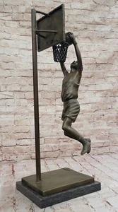 VINTAGE BRONZE STATUE BASKETBALL PLAYER SPORTS ICON BLACK MARBLE TROPHY SALE - Picture 1 of 10