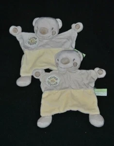 Lot 2 peluche super doudou ours plat KIMBALOO La Halle jaune beige rayé TTBE - Picture 1 of 1