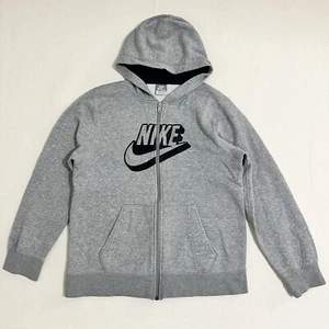Nike Hooded Sweatshirt Jacket Youth Large 14-16 Gray Big Spell Out Center Swoosh - Picture 1 of 9