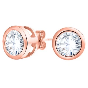 Certified 0.50 Ct Lab Grown Diamond Bezel Set Stud Earrings Solid 14k Rose Gold - Picture 1 of 7