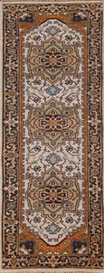 Ivory/ Navy Blue Heriz Serapi Hallway Rug Runner 2' 5" x 8' 1" Handmade Carpet - Picture 1 of 12