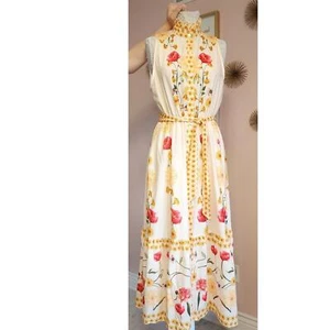 Neu mit Etikett Dalia Mcphee Maxikleid mit Blumenmuster Love this 2X elfenbeinfarben rosa gelb mit Gürtel JJ17 - Bild 1 von 11