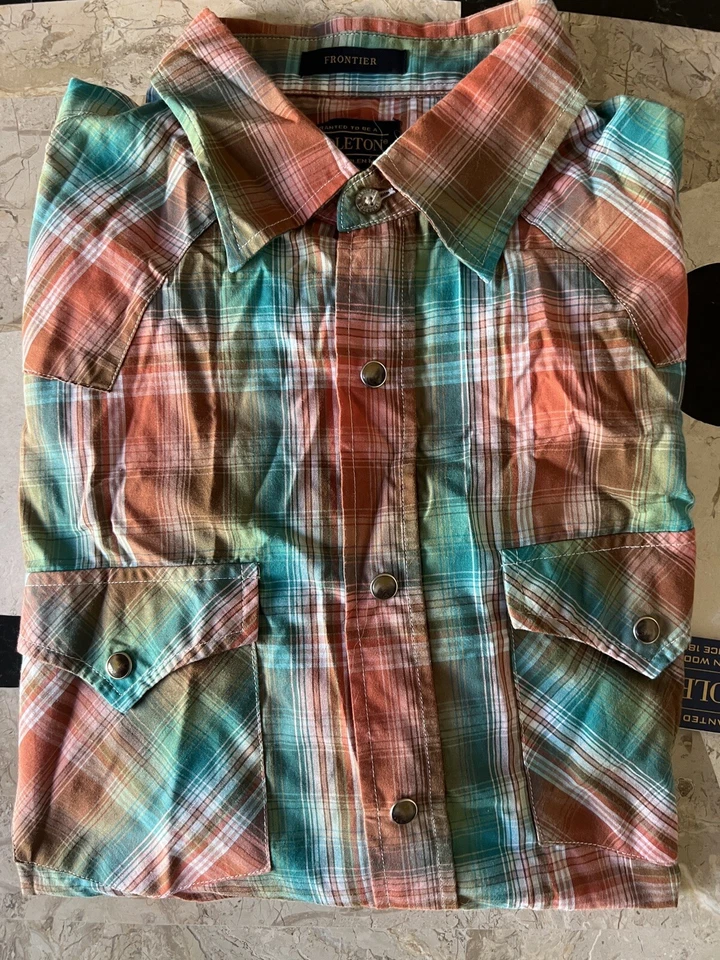 Nueva Camisa Pendleton Roja Verde 100% Algodón Frontera Estilo Occidental Talla L Foto 1 de 4