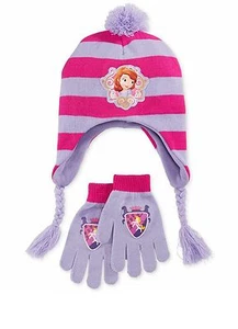 New Sofia the First Girls' or Little Girls' Beanie Laplander Hat & Gloves Set - Picture 1 of 1