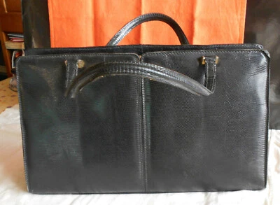 Sac a main vintage - peau de lezard, couleur noir, 3 compartiments dont un ferme - Photo 1/4