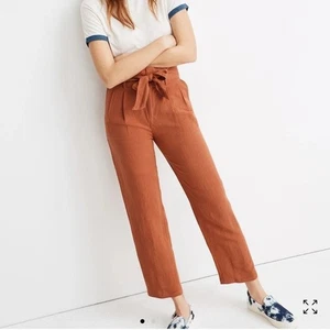 Pantalones bolsa de papel Madewell para mujer naranja quemado mezcla de lino talla 6 nuevos con etiquetas - Imagen 1 de 6