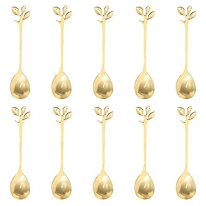 10Pcs Gold Coffee Spoons Set 4.72inch Leaf Mini Espresso Tea Stir Spoon for C... - Picture 1 of 6