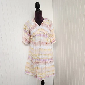 Zara Kids Girls Linen Blend Tie Dye Sleeve Dress Purple Yellow Smocked Sz 13- 14 - Picture 1 of 9