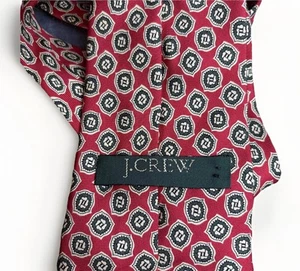 Vintage 90s J Crew Tie Silk Red Foulard Unstructured Preppy Geometric Classic - Picture 1 of 14