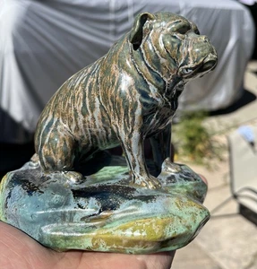 Antica statuina vintage inglese americano bulldog Pit Bull cane ceramica smaltata - Foto 1 di 10
