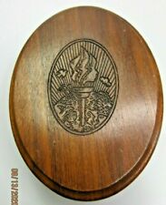 Flaming Torch Engraved Wooden Oval Trinket Box 5in x 3.75in x 1.5in