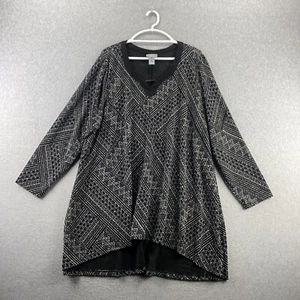 Túnica Catherines 2X Negra Blanca Geométrica Cuello en V Manga 3/4 Elastizada Tejido Top - Imagen 1 de 8