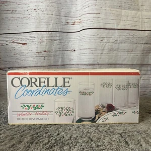 Vintage Corelle Koordinaten WINTERSTECHPALME Trinkgeschirr Set 10 TUMBLER Weihnachtsgläser - Bild 1 von 8