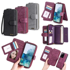 For iPhone/Samsung Removable Leather Zipper Wallet Card Purse Phone Case Cover - Picture 1 of 10