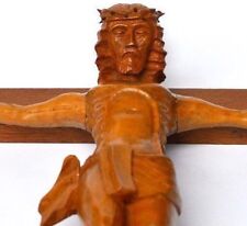 Großes Kreuz Kruzifix handgeschnitzt Jesus Christus Korpus Linde Eiche 51x 35 cm