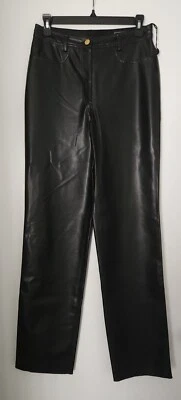 Calça Versace de couro sintético feminina tamanho 44 EUA 8 1996 Gianni Versace LEIA - Imagem 1 de 4