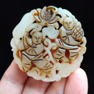 China jade Antique hand-carved pendant Ancient  jade Zhao cai Tong zi statue3157 - Picture 1 of 6