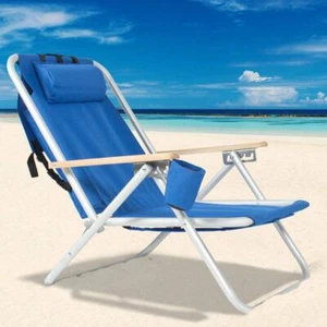 New Backpack Beach Chair Folding Portable Chair Blue Camping BBQ Supply - Picture 1 of 8