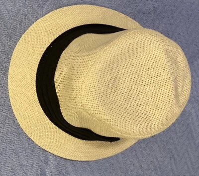 Fedora Hat Merona Woven Straw Fedora Hat Beige Color w/Black Band-New - Image 1 of 2