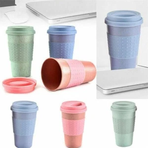 Reusable Coffee Tea Cup Mug Wheat Straw Travel Cup with Cup Lid Accessory - Picture 1 of 13
