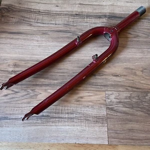 Vintage Chromoly MTB Fork 26 1 1/8 Threaded 136mm 390mm AtoC Dark Red - Picture 1 of 10
