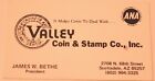 Valley Coins & Stamps Vintage Business Card Tucson Arizon bc1