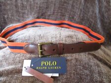 Women's Polo Ralph Lauren Navy Orange Stripe Leather Brass Buckle Belt size 36