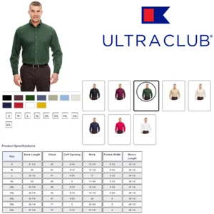 UltraClub Men's Cypress Long-Sleeve Twill Pocket 8960C - Picture 1 of 18