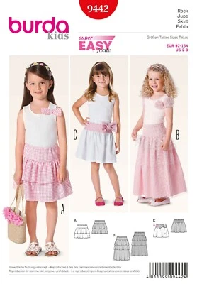 BURDA KIDS 9442 SKIRTS Sewing Pattern Ages 2 - 9 3 Styles Skill: SUPER EASY - Image 1 of 4