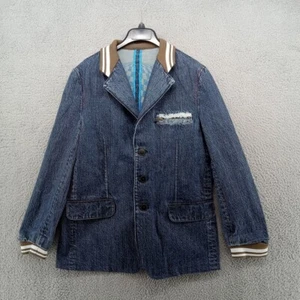Bear USA Jacket Mens 38R Blue Jean Denim Button Up Distressed Retro Blazer Y2K - Picture 1 of 10