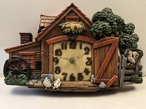 Vintage Country Style 1979 Hand Painted Wall Clock Farmhouse with Chickens Scene - Picture 1 of 9