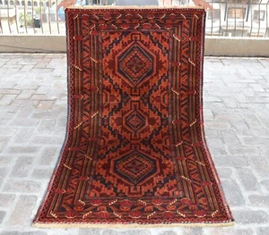 Alfombra geométrica vintage afgana Baluchi 4x6 granate tribal alfombra de lana persa - Imagen 1 de 11