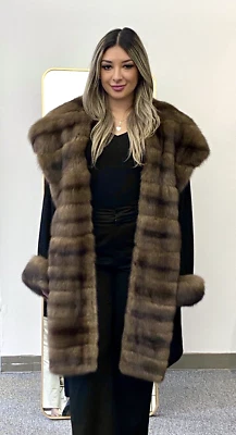 J. MENDEL BARGUZIN RUSSIAN SABLE & BLACK CASHMERE FUR COAT STROLLER 14/16 $65K - Image 1 of 4