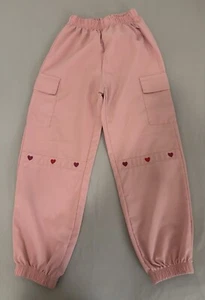SHEIN Jogger Cargo Pants Girls Size 8Y Casual Pink With Red Hearts - Picture 1 of 7