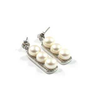 Triple White Freshwater Cultured Pearl with Sterling Silver 6.0-6.5mm - Picture 1 of 5