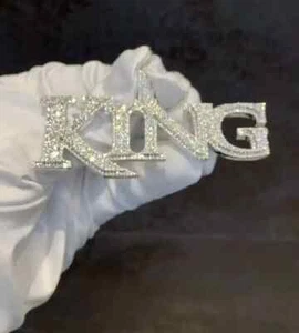 Men's 2Ct Round Cut Real Moissanite "King" Letter Pendant 14K White Gold Plated - Picture 1 of 6