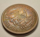 1843 Liberty Seated Half Dollar 50C, colorful toning