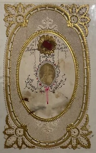 STATO PONTIFICIO PAPA PIO IX SANTINO MERLETTATO E TRAFORATO CON RELIQUIA - Foto 1 di 3