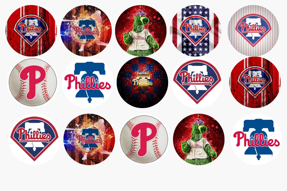 Imagens de tampa de garrafa, imagens de colar, imagens de círculo de 1 em, pré-cortadas, Phillys Baseball - Imagem 1 de 1