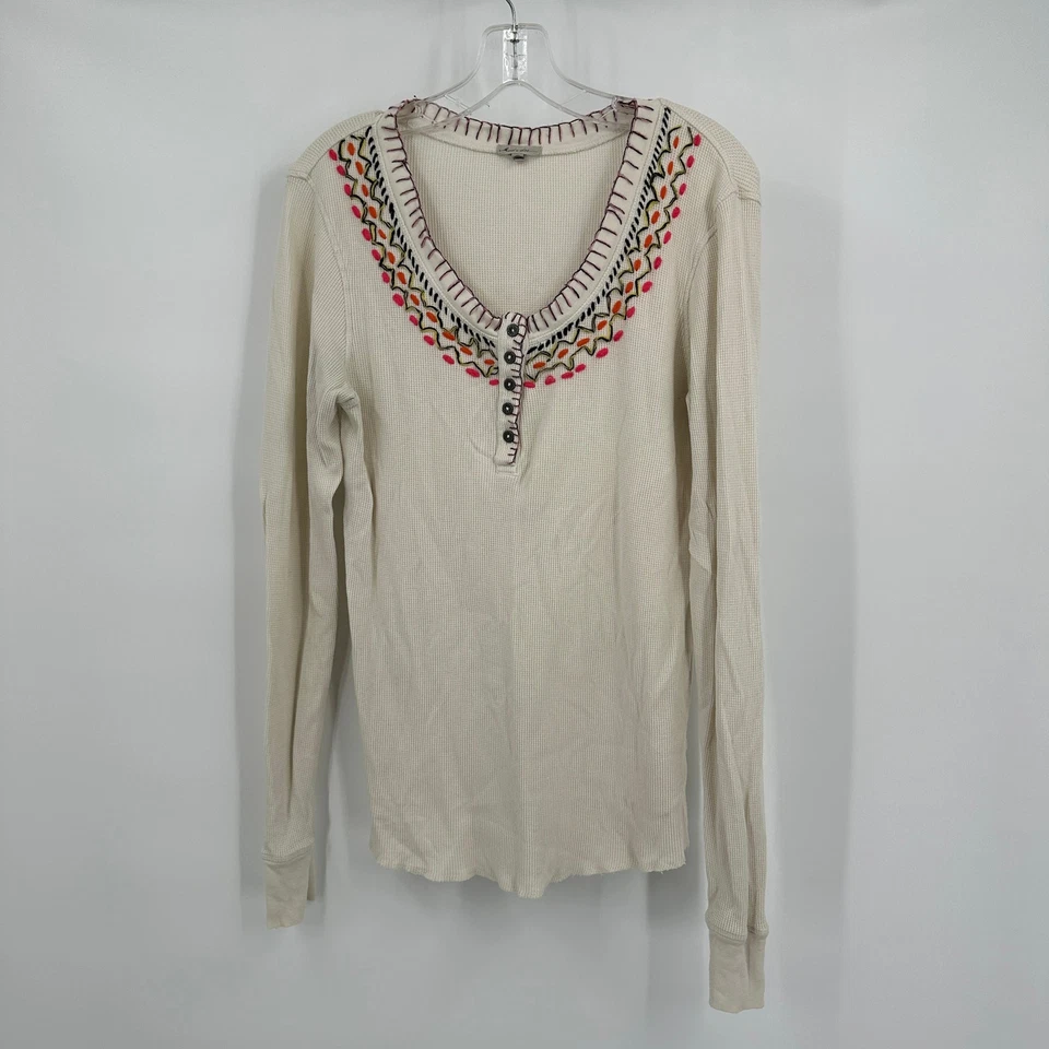 Top Henley Mod O Doc para mujer talla L bordado boho cottagecore tejido gofre Foto 1 de 4