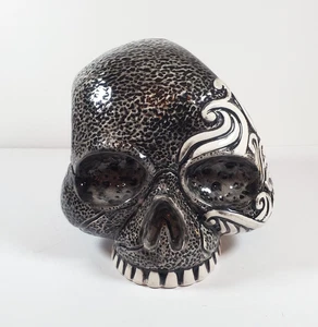 Halloween Ceramic Skull Candy Bowl 5x5 Black/White Scary Table Decor - Picture 1 of 8