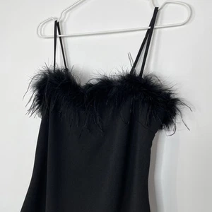 Mini Vestido B. Darlin Bodycon Talla 11/12 Negro Borde Pluma Años 90 Y2K Capricho - Imagen 1 de 7