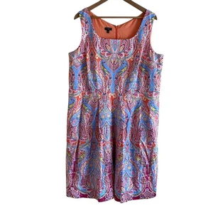 Talbots Dress Women's 16W Playful Paisley Midi Sleeveless Cotton Pockets Office - Picture 1 of 15