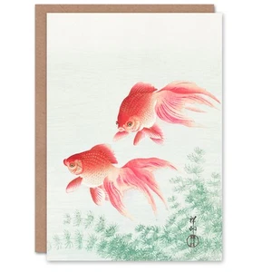 Ohara Koson Japanese Art Card Two Veiltail Goldfish in Pond - Picture 1 of 6