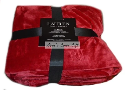 RALPH LAUREN Classic Micromink Admiral Red KING BLANKET SOFT LUXURY NEW - Image 1 of 4