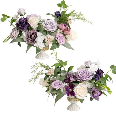 Ling's moment Lilac & Gold Artificial Flowers with Vase Set of 2 - Image 1 of 4
