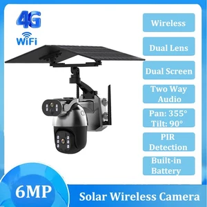 6MP Dual Lens PTZ Solar Camera Dual Screens PIR Motion Detection Two Way Audio - Picture 1 of 13