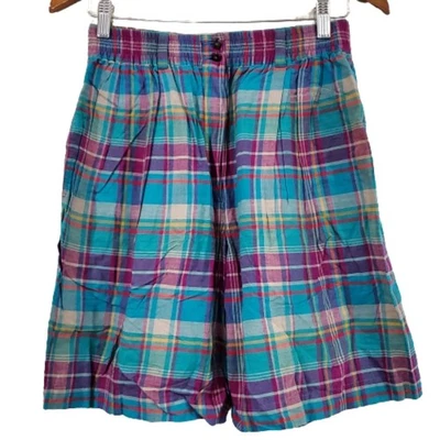 Pantalones Cortos Deportivos Liz De Colección Para Mujer Talla Mediana Azul Púrpura A Cuadros Años 80 Preppy Academia Foto 1 de 4