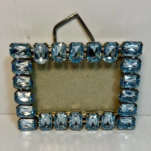 Small Horizontal Picture Frame  w/ large Light Blue Rhinestones Border 3.5 X 2.5 - Picture 1 of 4
